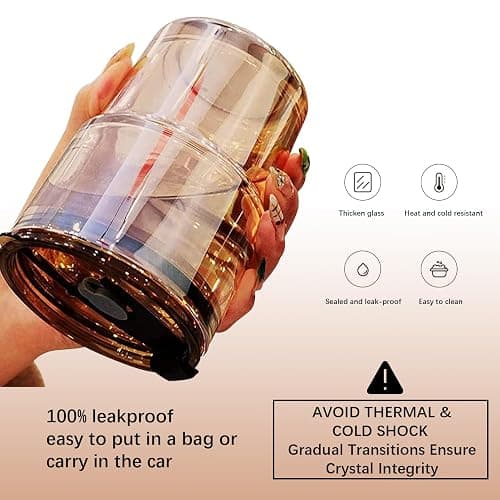 BLUEPOLAR 13oz/400ml Glass Water Tumbler with Straw and Lid Sealed Carry On Thick Wall Iced Coffee Cup Glass Cup for Water, Iced Tea Fruit Juice Etc (Amber thumbnail 4