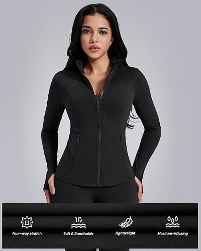 AVGO Womens Workout Jackets Lightweight Athletic Zip Up Jacket Slim Fit Running Gym Top with Pockets & Thumb Holes thumbnail 6