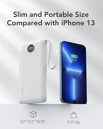 VRURC Portable Charger Power Bank, 10000mAh Travel Essentials Battery Pack, 5 Outputs 2 Inputs Slim Charing Bank Built-in Cables Cords Wires Compatible with iPhone,Samsung,Android-White(1 Pack) thumbnail 6