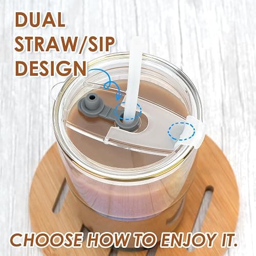 Luxfuel 13 oz Glass Cups with Lids and Straws Reusable Iced Coffee Tumbler | Leak-Proof Thick Wall Travel Glass Coffee Cup for Iced Tea, Water, Office, Cup Holder Friendly, BPA Free (Shimmer,2 Pack) thumbnail 6