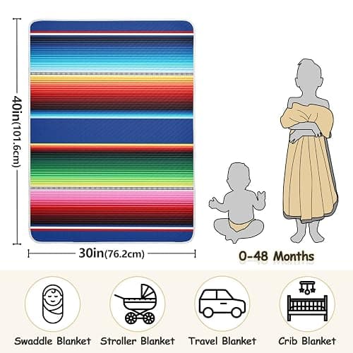 Kigai Mexican Serape Blanket Stripes Baby Blankets for Crib Stroller Nap, Warm Cozy Soft Receiving Blankets Unisex for Boys, Girls, Kids, Toddler, Infant - 30x40 inches thumbnail 3