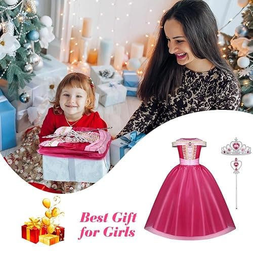 URAQT Robe de Princesse Filles Costume de La Belle au Bois Dormant(100-150) | Deguisement Princesse Fille Fête Anniversaire, Halloween, Noël, Carnaval, Cosplay, Robe de Soirée thumbnail 6