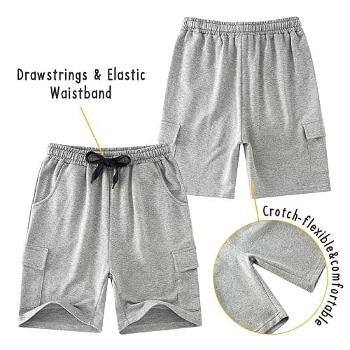 Kids4ever Kids Boy Jersey Shorts Summer Lightweight Casual Sweat Shorts with Side Pockets Adjustable Waistband for 5-12 Years thumbnail 4