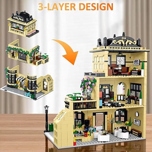 CAMPIR City Cafe Building Block Set with LED Light, 1443 PCS Modular Architecture Three Story City Cafe Building Blocks Toys Cafe Construction Model for Kids, Teens and Adults thumbnail 5