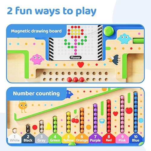 zhiwuzhu 2 in1 Magnetic Color and Number Maze,Wooden Montessori Preschool Learning Activities Toys,Toddler Travel Essentials Toys,3 4 5 Year Old Boy Girl Birthday Gift Toys thumbnail 3