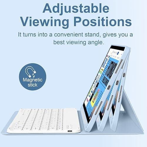 BQDIYOO Case for iPad Air 7th/6th 11-inch M3/M2 (2025/2024) & 10.9 inch Air 5th 4th Gen with Keyboard 2022 2020, Detachable Wireless Keyboard Cover with Pencil Holder, Auto Sleep/Wake, Blue thumbnail 5
