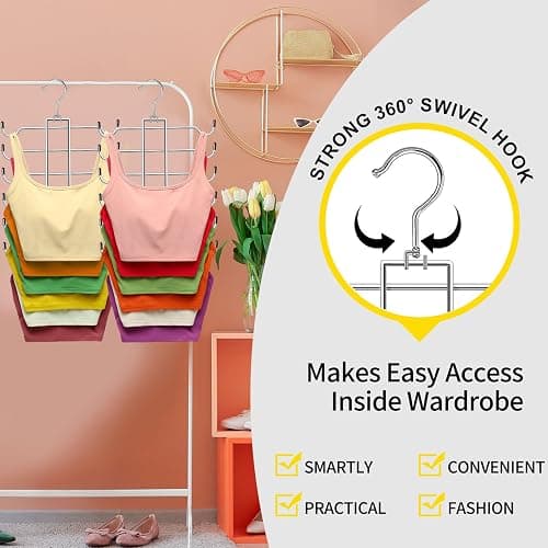 CLODSPAC Closet Organizers and Storage, 6 Tier Tank Top Hanger, Dorm Room Essentials, Non-Slip Bra Hangers Space Saving, Organization for Camisoles Sports Bras Strappy Dress Swimsuits Ties, 3 Pack thumbnail 5