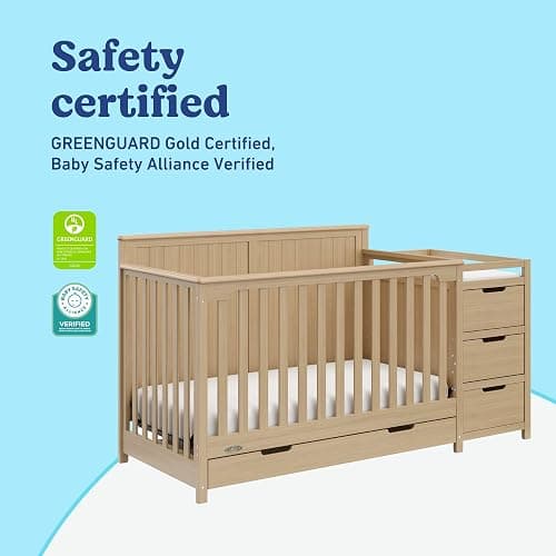 Graco Hadley 5-in-1 Convertible Crib & Changer, Driftwood | GREENGUARD Gold Certified, Fits Standard Crib Mattress, Converts to Toddler Bed and Full Bed, 4 Adjustable Mattress Heights thumbnail 6