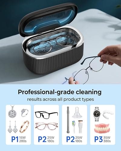 onlikin 35W Ultrasonic Jewelry Cleaner, 45KHz Retainer Cleaner for Jewelry, 5 Timer & 3 Power Modes, Eyeglasses, Rings, Watch Strap, Dentures - 20oz, 304 Stainless Steel Tank, Quiet <38dB (Black) thumbnail 3