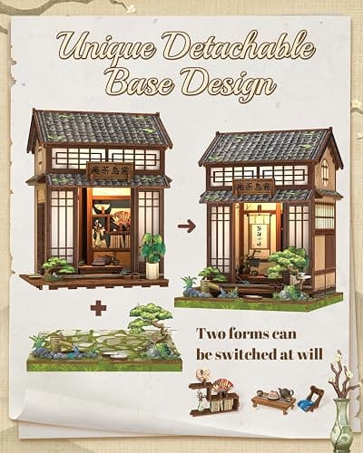 Cutefun Book Nook Kit - DIY Miniature House Kit for Adults, Teens and Beginners, Japanese Tea Room Booknook Tiny House Bookshelf Decor 3D Wooden Puzzles, Gifts for Friends and Family (Tea House) thumbnail 4