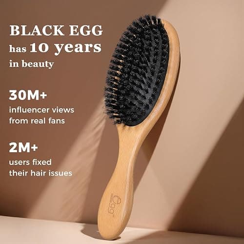 BLACK EGG Boar Bristle Hair Brush for Women Men Kid, Soft Natural Bristles Brush for Thin and Fine Hair, Restore Shine and Texture, Set includes Bamboo comb and 3 hair ties, Excellent Gift Idea thumbnail 5