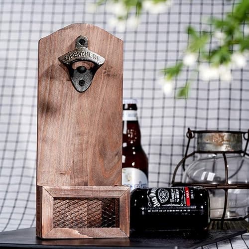 Bottle Opener with Cap Collector Catcher,Vintage Wooden Wall Mounted Bottle Opener，Ideal Gift for Men and Beer Lovers, Use as Bar Decoration. thumbnail 4