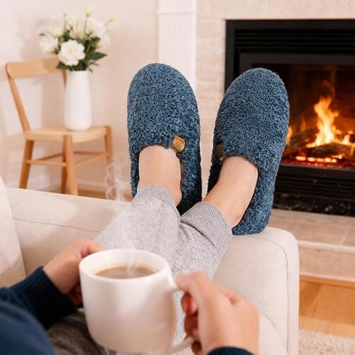 EverFoams Women’s Soft Curly Full Slippers Memory Foam Lightweight House Shoes Cozy Loafer with Polar Fleece Lining thumbnail 3