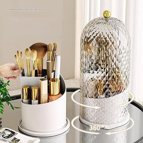 Concealed Toothbrush Holder - 360° Rotating Toothbrush Holders with Cover, Tooth Brush Toothpaste Holder Bathroom Counter Stand Sink Organizer Caddy for Vanity Makeup Brushes Holder (White) thumbnail 3