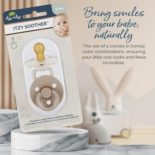 Itzy Ritzy Natural Rubber Newborn Pacifiers (Set of 2) – Baby Pacifiers with Cherry-Shaped Nipple & Large Air Holes for Added Safety; Set of 2 Binkies in Coconut & Toast (Ages 0 – 6 Months) thumbnail 7