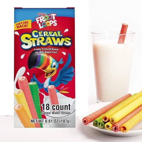 2025 Kellogg's Cereal Straws Froot Loops Edible Breakfast Straw Alternatives for Milk, 90's Childhood Nostalgic Treat for Drinking and Eating, Cereals for Kids, Pack of 3, 18 Count thumbnail 5