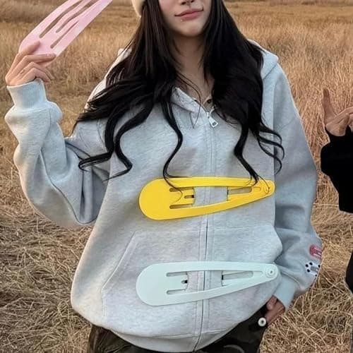 KSDDC Y2K Hair Clips Cutecore Hoodie Women Fashion Zip Up Whimsical Jacket Oversized Coat Funky Gyaru Sweatshirt Clothes thumbnail 4