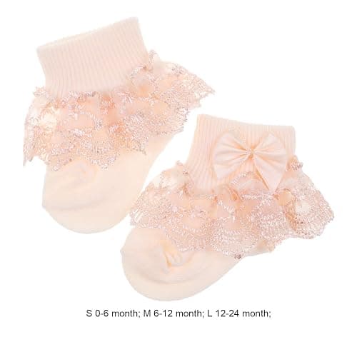 BQUBO Baby Girls Socks Eyelet Ruffle Lace Sock Baby Socks Newborn/Infant/Toddlers/Kids Frilly Summer Thin Dress Sock - 4 Pairs D: Lightsalmon, Skyblue, Lightyellow, White - 0-6 Months thumbnail 6