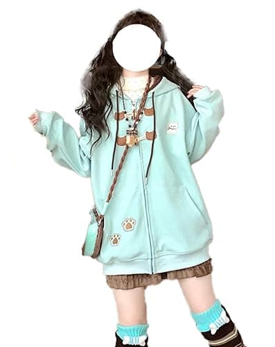 Fairypretty Kawaii Y2K Cute Hoodies Zip Up Hoodie For Womens Graphic Oversized Long Sleeve Daily Casual Outerwear - Image 1