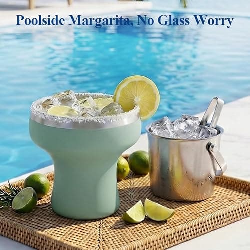 Daximo 11 oz Vacuum Insulated Margarita Tumbler - Stainless Steel Margarita Cup with Lid & Straw - Shatterproof Cocktail Tumbler for Ice-Cold Sips by the Pool Patio & Beach - Pale Green thumbnail 2