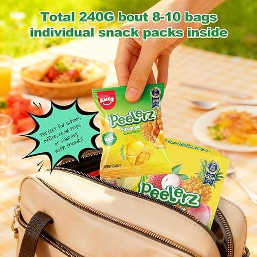 AMOS Peelerz Peelable Gummy Candy, 5 Fruit Flavors Sweets Gift Box 240g | Featuring Mango, Peach, Banana, Pineapple & Lychee Flavors. Individually Wrapped Real Juice Candy for Fun Family Snacking. thumbnail 6