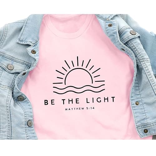 Hiehiety Girls Cute Christian Shirts Be The Light Bible Verse Jesus God Religious Faith T Shirts for Kids Graphic Tees Tops thumbnail 5