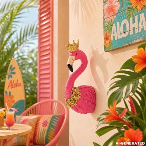 WOPARTY Flamingo Wall Decor, Resin Crown Flamingo Head Wall Sculpture with Gold Rose Accents, 13 x 5.9 Inch, Home Decor Gift (Pink) thumbnail 6