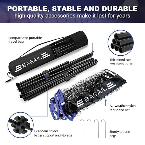 BAGAIL Badminton Net, Height Adjustable Kids Volleyball Net, Foldable Nylon Net 10 ft/14ft/17ft Wide, Tennis Net, Small Pickleball Net for Backyard Game and Indoor Outdoor Use, Easy Setup thumbnail 3