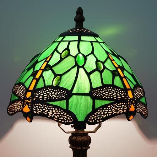 wecrejoni Tiffany Lamp Green Dragonfly Stained Glass Table Lamp 8X8X14 Inches Green Dragonfly Style Desk Reading Light Decor Beside Bedroom Living Room Home (H1057-Green Dragonfly) thumbnail 5