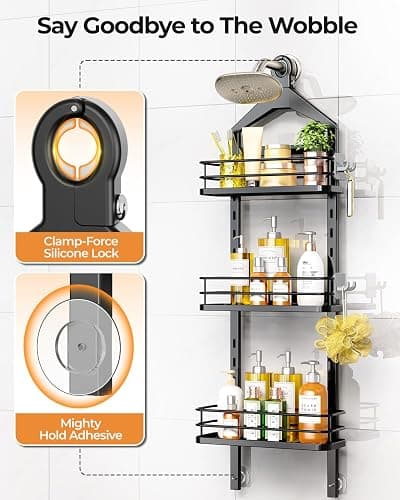 ODesign 3 Tier Height-Adjustable Shower Caddy Hanging Hanger Anti-Swing-Over The Shower Head Caddy-Shower Storage Organizer Bathroom Shelves Basket Shower Caddies-Black,11.9" x 4.84" x 36.2" thumbnail 6