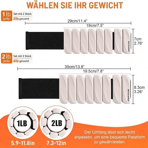 BECOJADDE Gewichtsmanschetten fuß 0.45 KG / 0.9 KG Je Gewichte für Beine und Arme Set 2 Ankle Weights Handgelenk Gewichte Knöchelgewichte Fussgewichte für Laufen Joggen Cardio Aerobic Krafttraining thumbnail 6