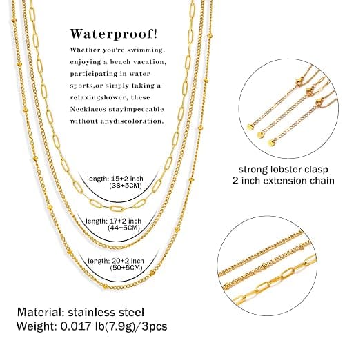 Waterproof Gold Necklace Layered Necklaces for Women Non Tarnish,14k Gold Plated Stainless Steel Dainty Stack Thin Chain Necklace Set for Women Gifts Jewelry thumbnail 5