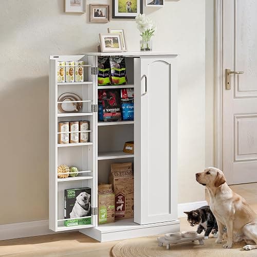 FIMELLO 50'' Dog Food Storage Cabinet with Adjustable Shelf, Pet Storage Cabinet,White thumbnail 5