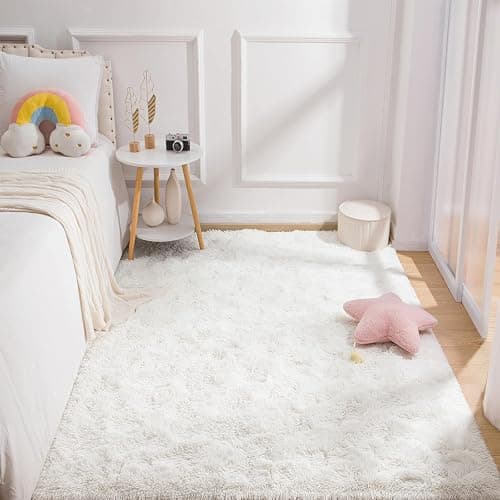 BENRON White Fluffy Rugs for Living Room 4x6, Soft Cream Area Rug for Kids Children Girls Bedroom Nursery, Washable Indoor Floor Carpets thumbnail 5