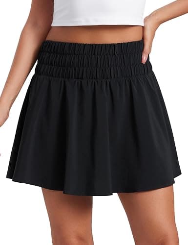 CRZ YOGA High Shirred-Waisted Tennis Skirts for Women - Mini Lined Golf Casual Athletic Flowy Skorts with Pockets - Image 1
