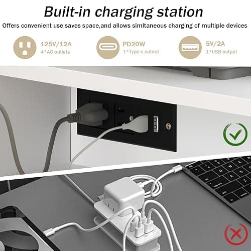 4 EVER WINNER White Desk with Drawers, 48 Inch Small Desks with Power Outlet and Side Shelf, Wood Computer Desk with Storage for Small Spaces, Study, Bedroom, White and Gold thumbnail 4