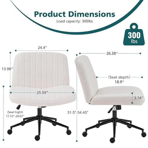 OLIXIS Criss Cross Chair with Wheels Wide Cross Legged Office Desk Vanity Chair Comfy Fabric Armless Adjustable Swivel for Home Computer Task Teddy Beige thumbnail 2