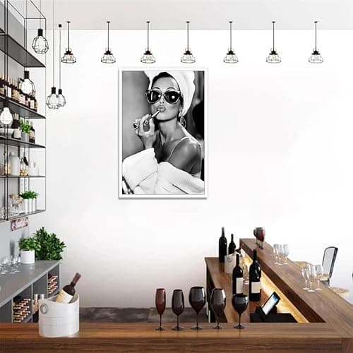 Audrey Hepburn Black & White Canvas Wall Art - Vintage Makeup Lipstick Print, Bathroom Decor, Retro Hollywood Artwork For Living Room & Bedroom Wall Decor 16x24in Unframed thumbnail 4