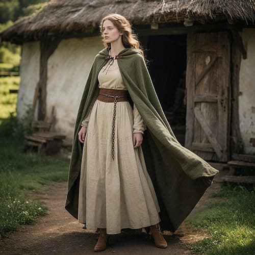 L'VOW Medieval Hooded Cloak Linen Renaissance Cape with Hood - Halloween Hobbit Cosplay Witch Wizard LARP thumbnail 7