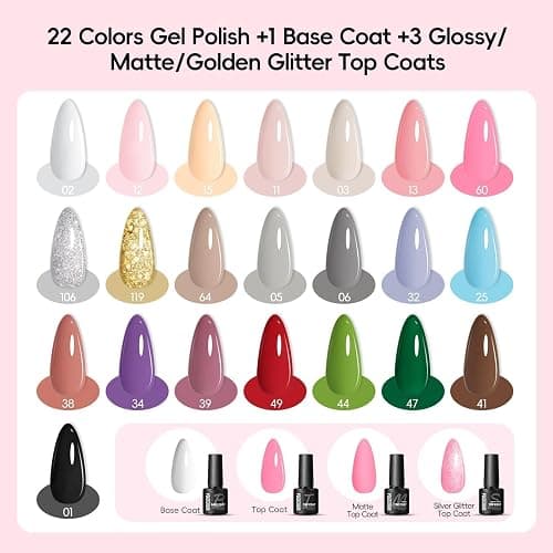 PEACECOLOR Gel Nägel Set mit Lampe, 22 Farben UV Nagellack Set mit Elektrische Nagelfräser für Gel Nagelset Starterset Base und Top Coat Nägel Selber Machen Nagelstudio Set thumbnail 9