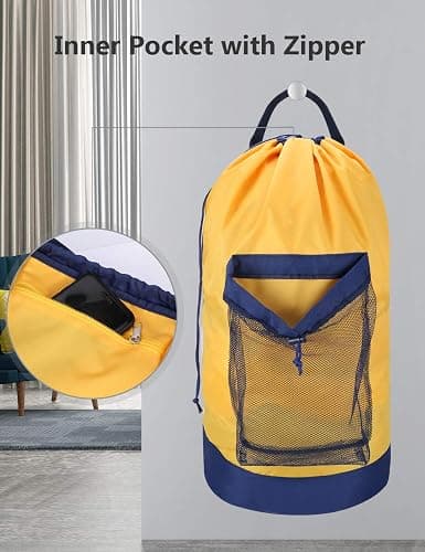 Dalykate Backpack Laundry Bag, Laundry Backpack with Shoulder Straps and Mesh Pocket Durable Nylon Clothes Hamper Bag with Drawstring Closure for College, Travel, Laundromat, Apartment thumbnail 5