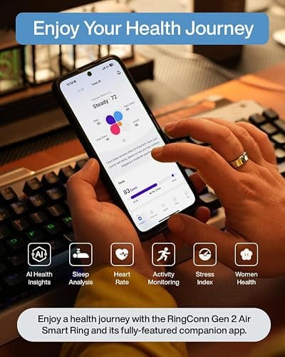 RingConn Gen 2 Air Ultra-Thin Smart Ring(Size 7, Galaxy Sliver) | 10-Day Battery Life, Fitness/Sleep/Stress/HR Tracker for Women&Men, No App Fee for Standard Features,iOS & Android Compatible thumbnail 3