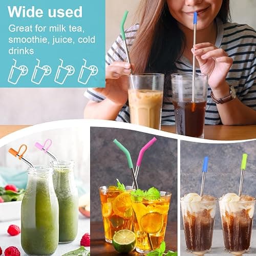 Reusable Stainless Steel Straws Set 6 PCS with 6 Silicone Tips, 2 Straw Brush, 1 Storage Case, Different Sizes of Metal Straws Reusable, Suitable for 14, 20, 30 oz Cups Tumbler, for Hot/Cold Drinks thumbnail 2