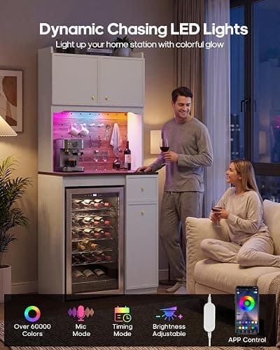Mini Fridge Cabinet with Storage, Coffee Bar Mini Fridge Space, Outlet | LED Light, 20.9" Countertop Pantry, Liquor Wine Bar & Baker Rack, Microwave Shelf, Beverage Station for Kitchen, Dorm, Office thumbnail 3