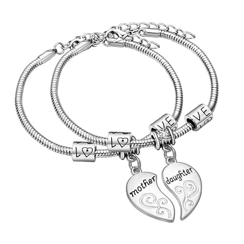 YEEQIN 2PCs Matching Heart Mother Daughter Bracelets Mother Daughter Jewelry Set Gift for Mom or Daughter thumbnail 6