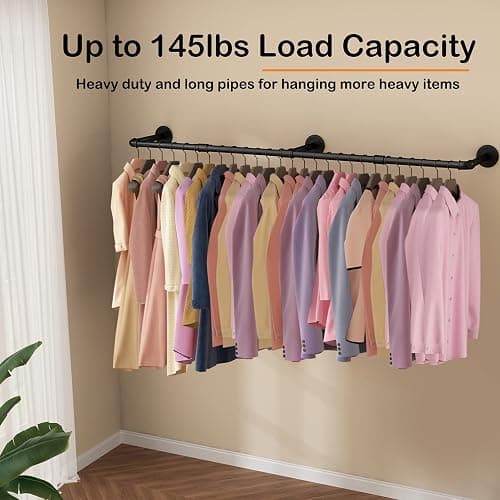 UlSpeed Wall Mounted Clothes Rack 72.5in, Industrial Pipe Clothing Racks Wall Mount, Heavy Duty Detachable Iron Garment Bar, Saving Space, Multi-Purpose Hanging Rod for Bedroom, Laundry Room, 1 Pack thumbnail 7