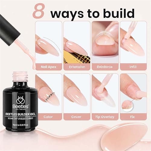 Beetles Builder Gel for Nails,8 in 1 Jelly Nude Color | for Building Instant Apex Extension & Strengthener, Friendly for Beginner Women DIY Nail at Home, UV & LED Lamp Needed thumbnail 3
