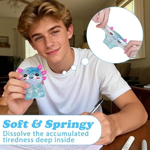 Axolotl Squishy Stress Ball, Soft TPR Slow Rising Squeeze Toy, Cute Axolotl Fidget Toy for Stress Relief, Anxiety Calming Sensory Toy for Kids Adults(Blue Seated Axolotl) thumbnail 5