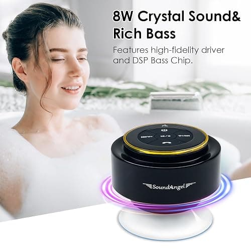 XLEADER (Upgraded Pro Shower Speaker, Certified IPX7 Waterproof Bluetooth Speaker, 8W Crystal Sound&Rich Bass, 15H Playtime, with Suction Cup&Silicone Lanyard,Ideal Gifts, SoundAngel Mate(2 Gen) Gold thumbnail 3