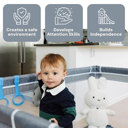 Todale Baby Playpen - 50 x 50 x 27 in Grey Pack of 1 - Effortless Setup & Travel Crib for Baby - Ventilated Panels & Play Pen for Babies 6-12 Months - Foldable Play Pen for Toddlers 1-3 thumbnail 4